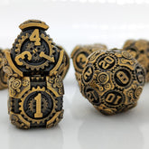 Vintage Gear Metal Dice Set with Steampunk Engraving – Multiple Color Options Available